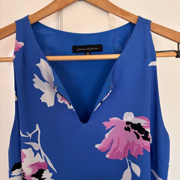 Jasmine & Juliana Blue‎ With Tropical Flowers Top Sleeveless Blouse - Picture 5 of 11